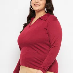 CLORA CREATION PLUS Ribbed Shirt Collar Top image 3