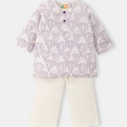 THE BABY LABEL Kids Purple Balloon Trip Hand-Block Print Pure Cotton Kurta Pajama Set-picture-20