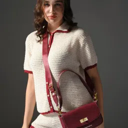 united colors of benetton fashion United Colors of Benetton Women Maroon Pu Textured Sling Bag with Detachable Strap-picture-36