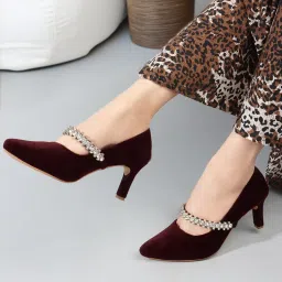 ELLE Maroon Slip On Party Wear Women Pumps image 2