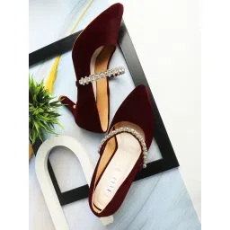 ELLE Maroon Slip On Party Wear Women Pumps image 3