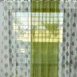 COMFY HOME White & Green 2 Pieces Floral Sheer Long Door Curtains-picture-26