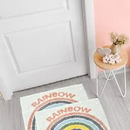 FABINALIV 2-Pcs White & Red Self-Designed Anti-Skid Door Mat image 2