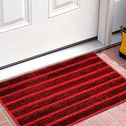 Kuber Industries Pack Of 3 Maroon Striped Velvet Anti-Skid Doormats image 4