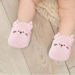 Baby Moo Infants Pink Solid Knitted Booties image 5