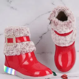 BAESD Girls Buckle Embellished LED Light Detail Faux Fur Trim Mid-Top Winter Boots-picture-31