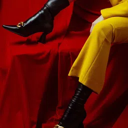 Saint G Black Leather Chain Detail Mid-Top Regular Heeled Boots-picture-39