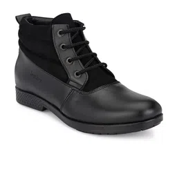 John Karsun Men Black Solid Leather Biker Boots-picture-24