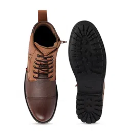 FAUSTO Men Brown Solid Leather Ankle Boots image 2