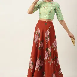 Ethnovog Green  Orange Embellished Made to Measure Lehenga  Blouse-image-69