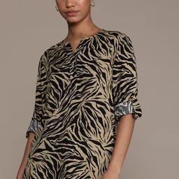 Roadster Animal Print Roll-Up Sleeves Shirt Style Top-image-35