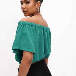 DressBerry Refreshing Green Off-Shoulder Gathered Crop Top image 5