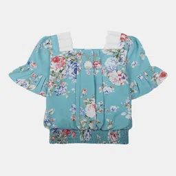 V-Mart Girls Floral Printed Lace Inserted Blouson Top-picture-26