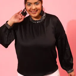 CURVY STREET Round Neck Sequined Regular Top image 1