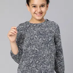 Oxolloxo Girls Navy Blue Abstract Printed Top-picture-27