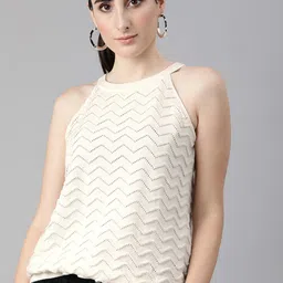 The Roadster Lifestyle Co Off White Crochet Regular Top-image-27