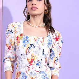 Tokyo Talkies White Floral Printed Square Neck Cotton Top-picture-11