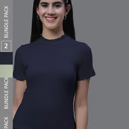 FBAR Pack Of 2 High Neck Ribbed Cotton Tops-picture-18