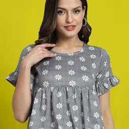 Dream Beauty Fashion Floral Printed Gathered Detailed A-Line Top image 1