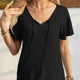 StyleCast Self Design Tie-Up Neck Raglan Sleeves Top-picture-15
