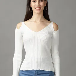 SHOWOFF V-Neck Striped Fitted Top-image-59