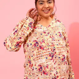 CURVY STREET V-Neck Floral Printed Cuff Sleeves Top-picture-33