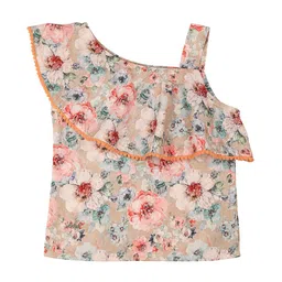 Actuel Girls Floral Print One Shoulder Pure Cotton Top-picture-20