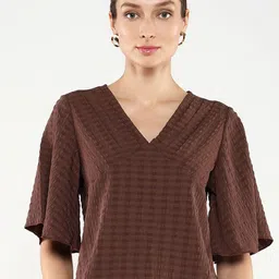 RAREISM Solid Self Design V-Neck Top-picture-24