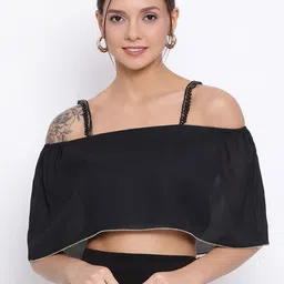 DRAAX Fashions Shoulder Straps Off-Shoulder Embellished Crop Bardot Top-picture-20