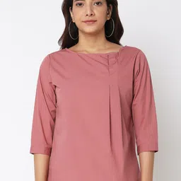 NOT SO PINK Boat Neck Pleated Cotton Top-image-34