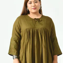 SAAKAA Plus Size Tie-Up Neck A-Line Cotton Top image 1