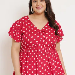 U&F Beyond Plus Size Polka Dot Printed Flared Sleeve Peplum Top-picture-13