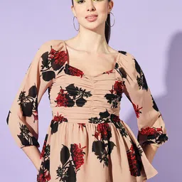 Slenor Women Floral Print PuffSleeves Georgette Peplum Top-picture-34