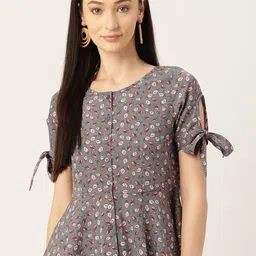 Slenor Floral Printed Crepe Peplum Top-picture-24