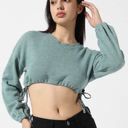Campus Sutra Green Bardot Crop Top-picture-26
