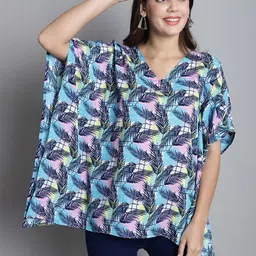 Dressitude Tropical Print Flared Sleeve Crepe Kaftan Top-picture-11