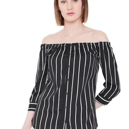 Chemistry Vertical Stripes Off-Shoulder Cuffed Sleeves Bardot Top-picture-32
