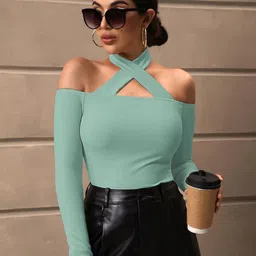 BAESD Ribbed Cold Shoulder Cotton Fitted Top-image-58