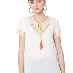 SAVI Ethnic Motifs Embroidered Tie Up Neck Top-image-25