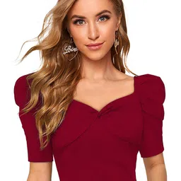 SANJANA  SILK Sweetheart Neck Puff Sleeve Opaque Fitted Top-picture-36