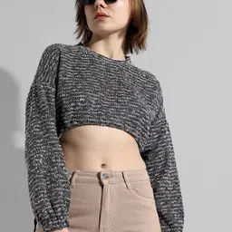 Campus Sutra Printed Round Neck Crop Top image 1