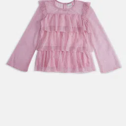 Pantaloons Junior Girls Pink Ruffles Long Sleeves Top-picture-49