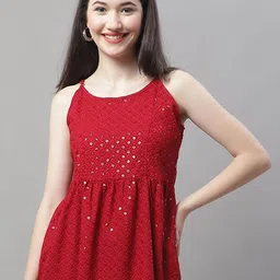 JAINISH Embellished Embroidered Shoulder Straps Peplum Top image 1