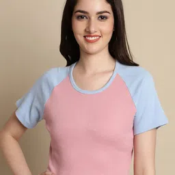 Friskers Round Neck Colourblocked Raglan Sleeves Cotton Top-picture-30