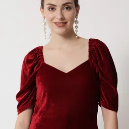 Trend Arrest Square Neck Puffed Sleeves Velvet Top-picture-30