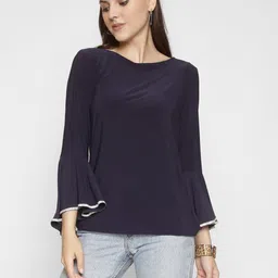 250 DESIGNS Round Neck Bell Sleeves Ruffles Georgette Top image 1