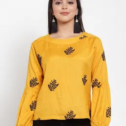 Miaz Lifestyle Women Yellow Floral Embroided Regular Top-picture-33