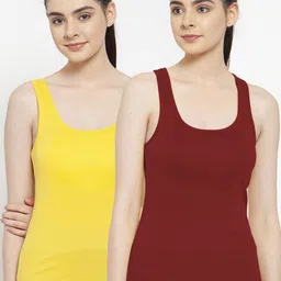 Friskers Women Pack Of 2 Yellow & Maroon Solid Tank Tops-picture-14