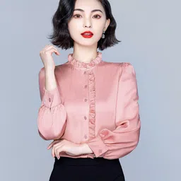 JC Collection Pink Solid High Neck Cuffed Sleeves Polyester Top-image-2