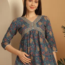 KALINI Floral Print Ethnic Cotton Empire Top-picture-48